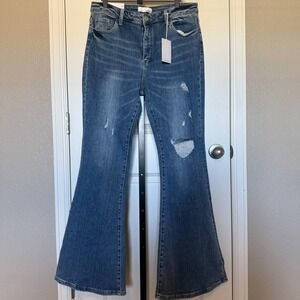 Vervet Bella High Rise Flare Jeans Distressed Medium Wash Blue V2813 Size 32 NEW